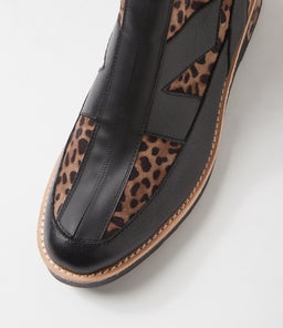 RATREE DJ BLACK TAUPE LEOPARD LEATHER SUEDE