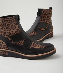 RATREE DJ BLACK TAUPE LEOPARD LEATHER SUEDE