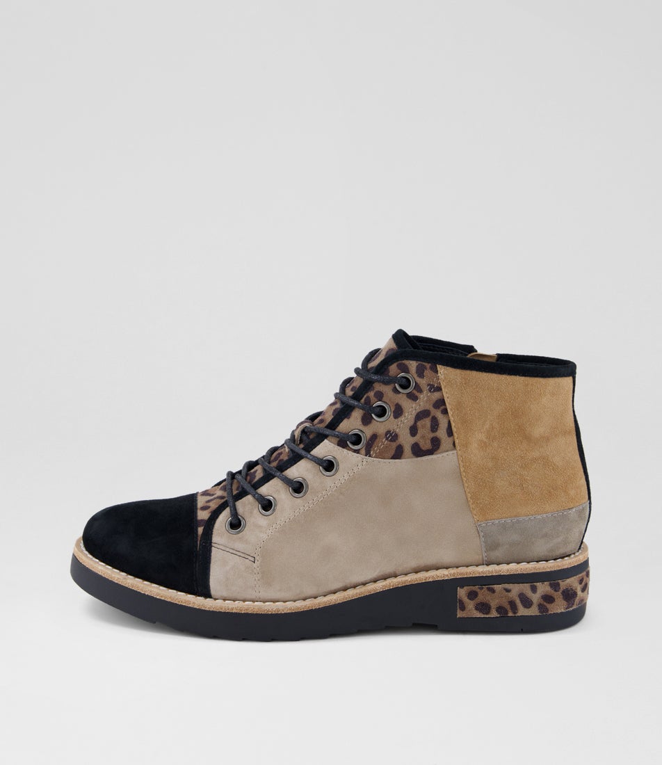 Regine Leopard Suede Leather Ankle Boots