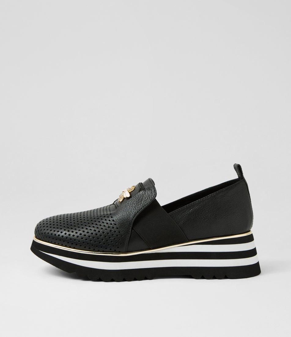 Ensom Black Leather Elastic Flat Shoes Ensom Black Leather Elastic Flat Shoes