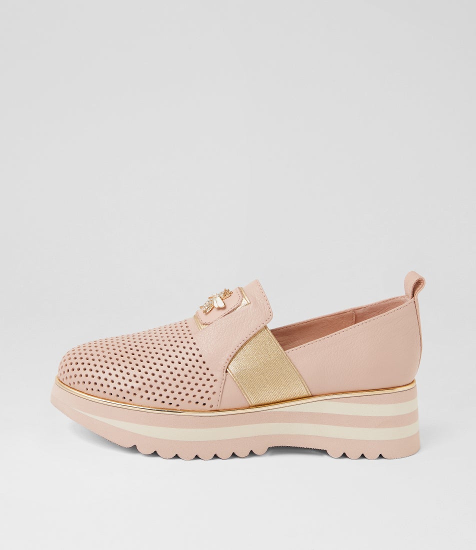 Ensom Rose Gold Leather Elastic Flat Shoes
