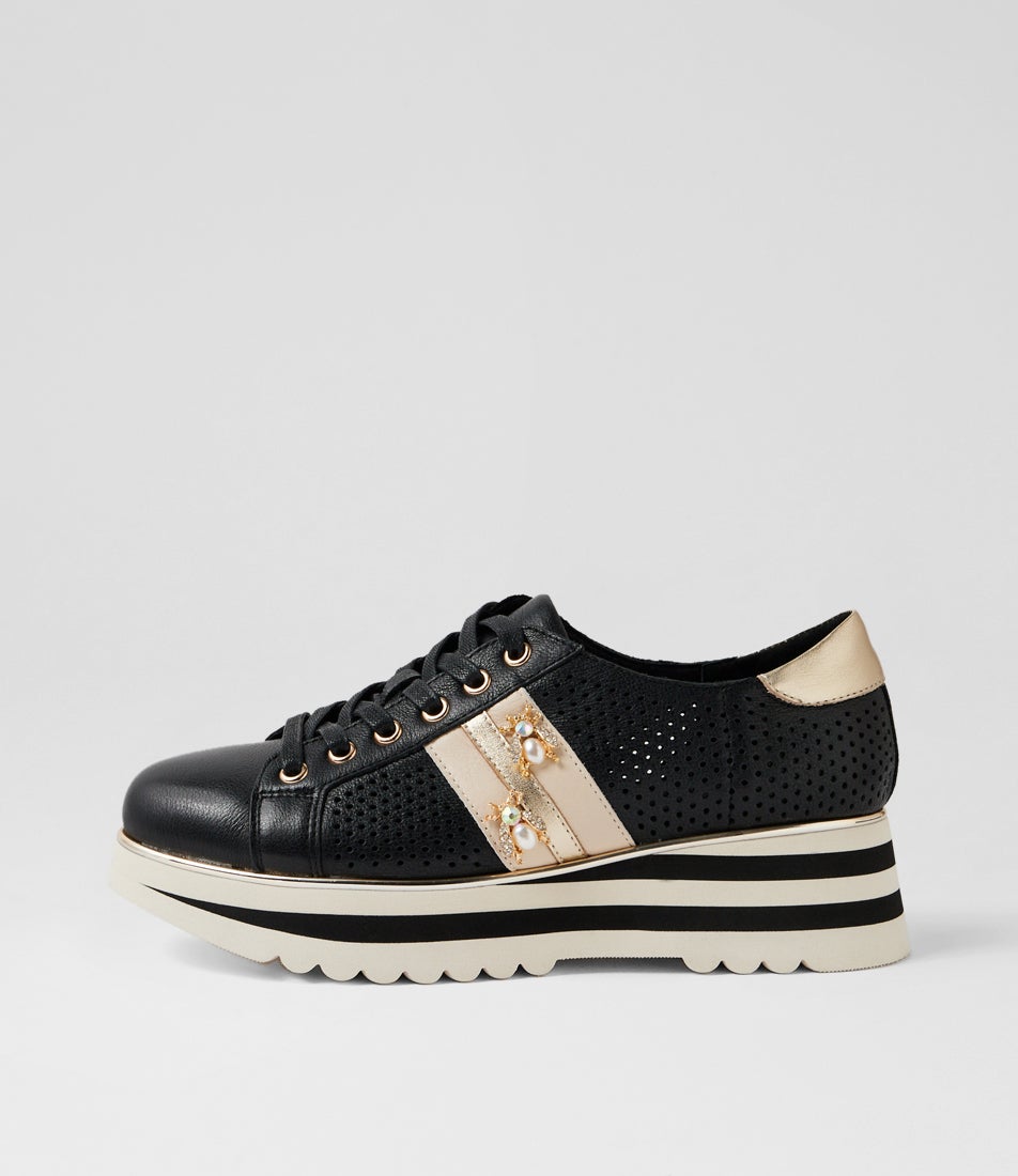 Eaglesy Black Milk Leather Lace Up Flats