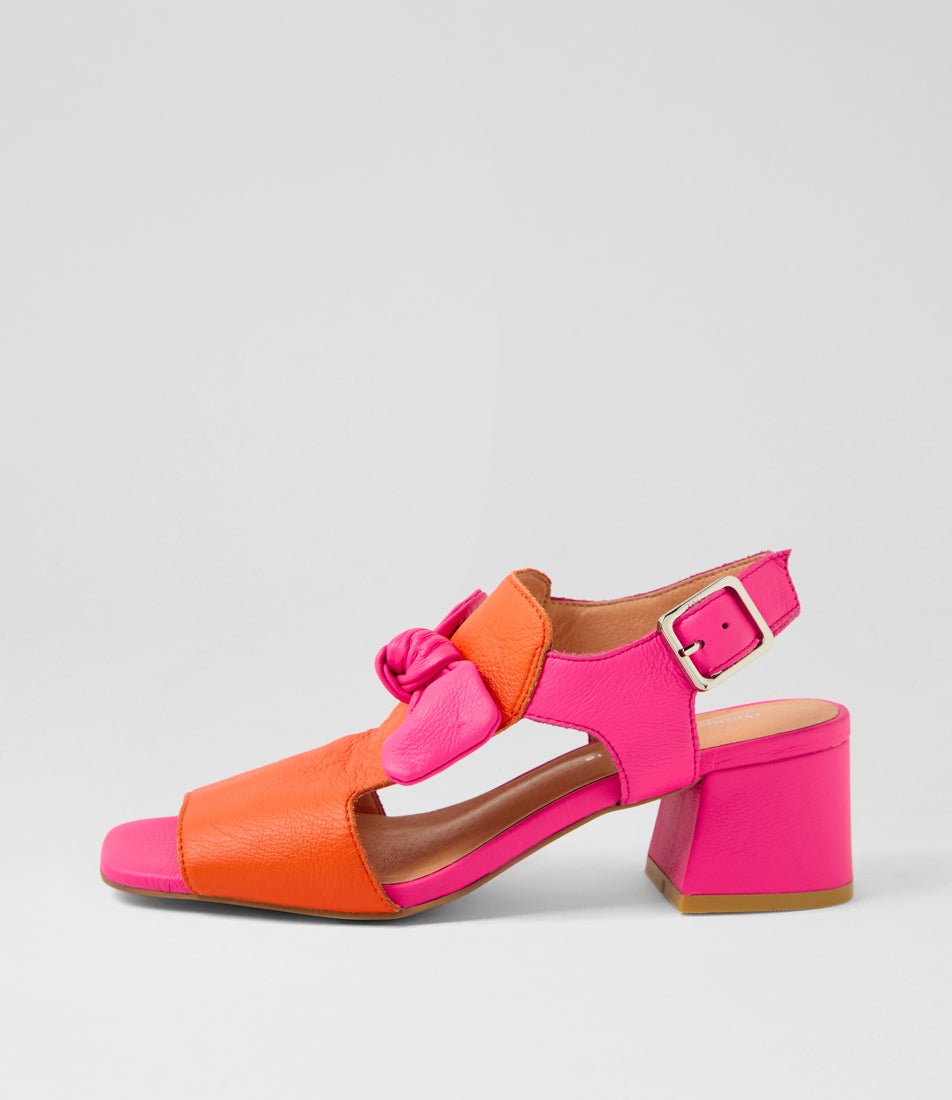 Felia New Orange Hot Pink Leather Sandals