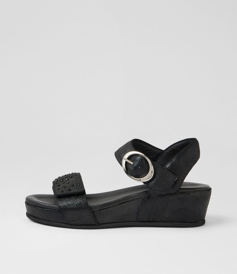 Farrin Black Soft Metallic Leather Sandals