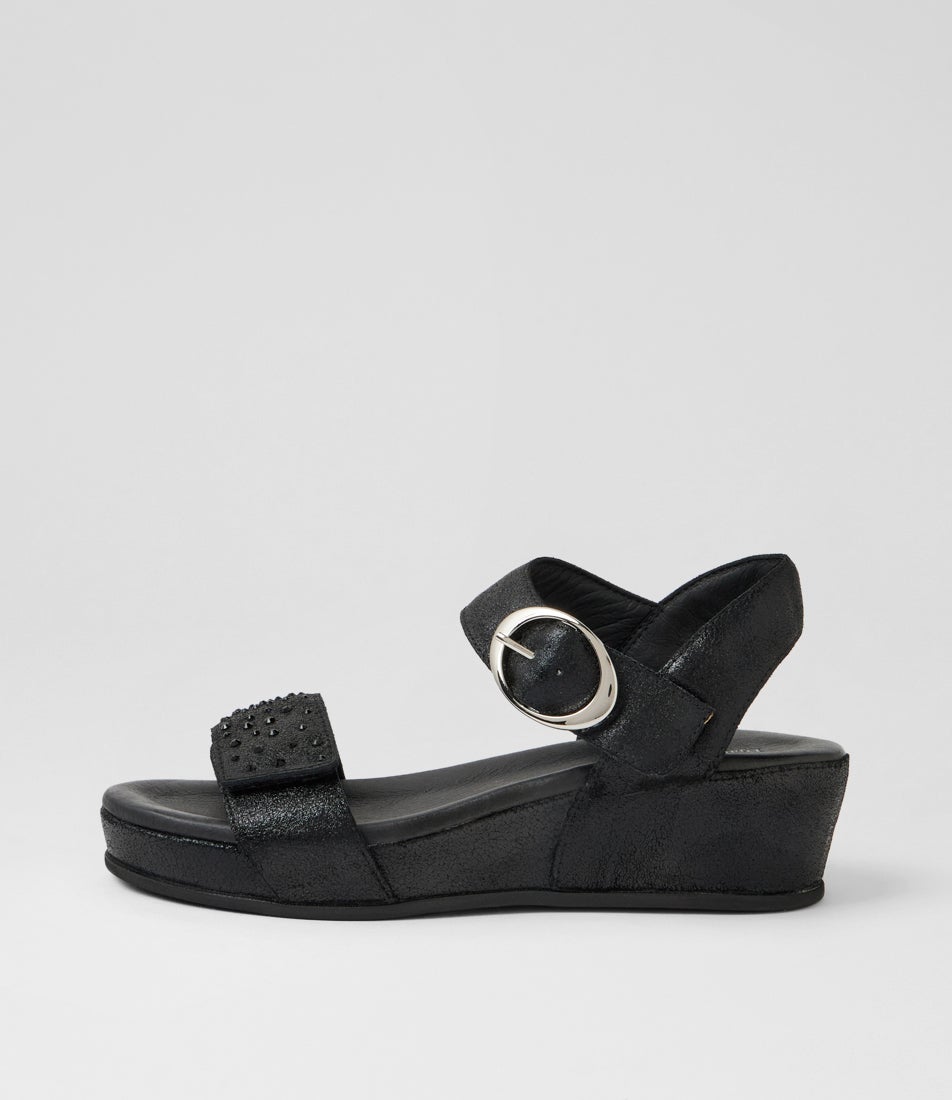 Farrin Black Soft Metallic Leather Sandals Farrin Black Soft Metallic Leather Sandals