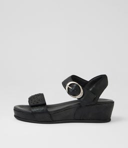 Farrin Black Soft Metallic Leather Sandals Farrin Black Soft Metallic Leather Sandals