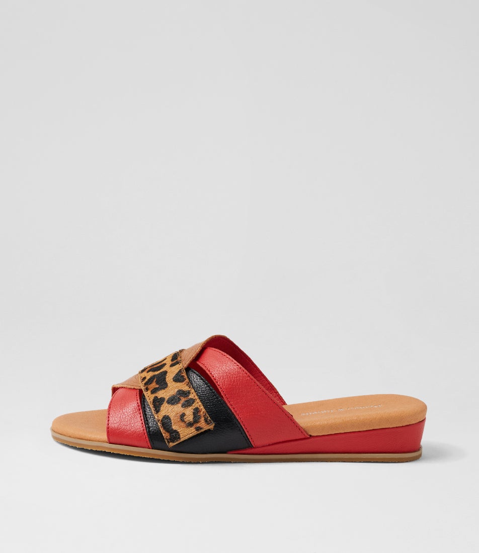 Harven Red Tan Leopard Multi Slides Harven Red Tan Leopard Multi Slides
