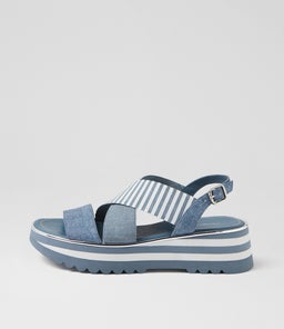 Hunters Blue Denim White Leather Sandals Hunters Blue Denim White Leather Sandals