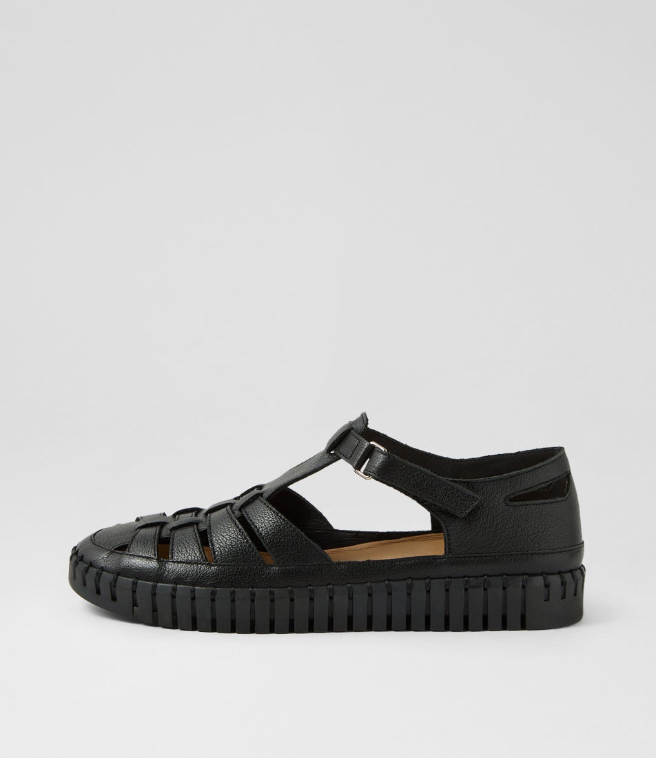 Heike Black Leather Flat Shoes
