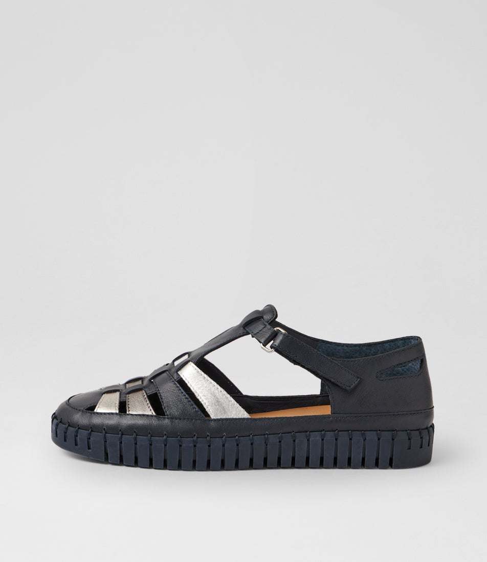 Heike Navy Argento Leather Multi Flat Shoes Heike Navy Argento Leather Multi Flat Shoes