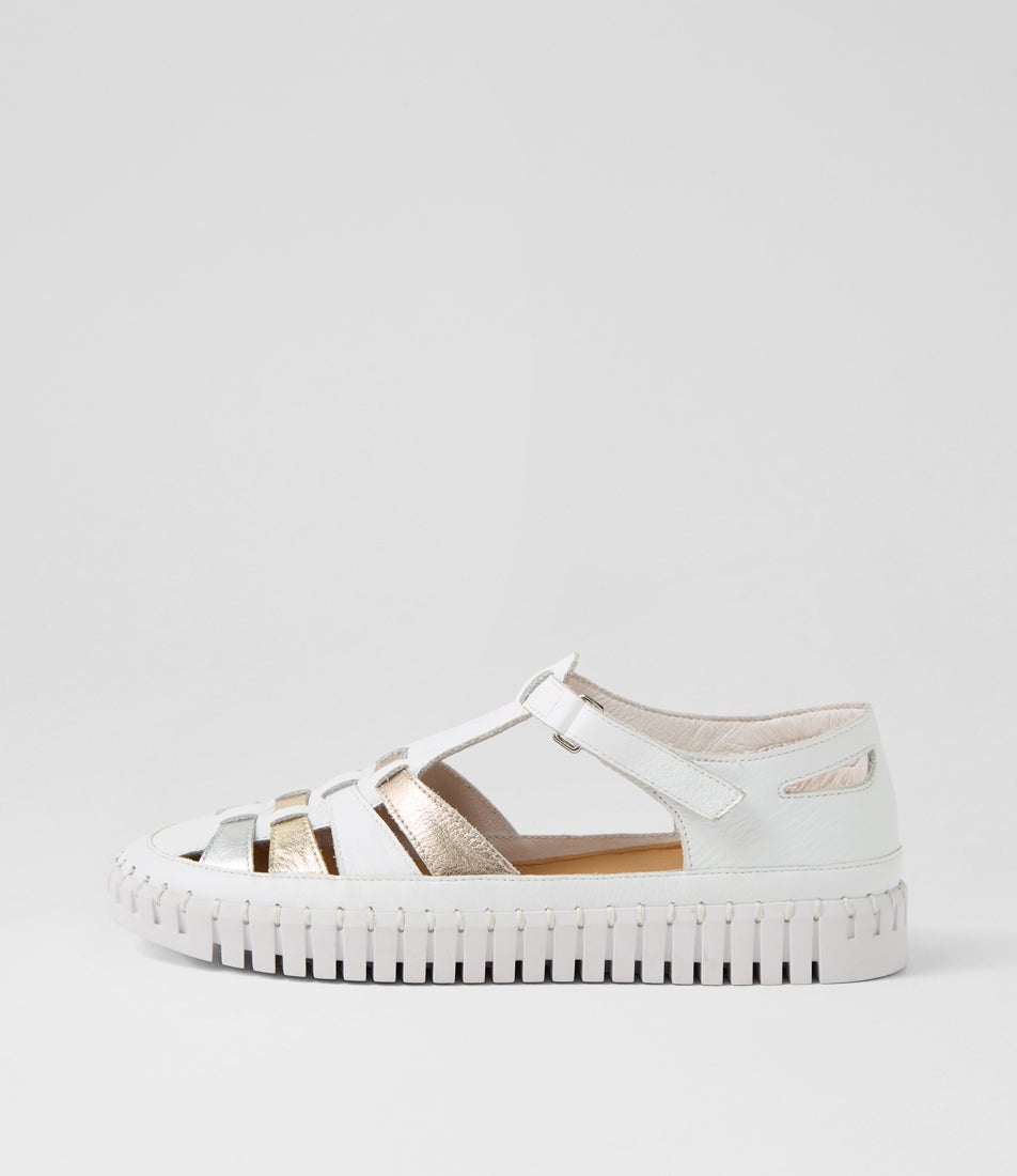 Heike White Metallic Leather Multi Flat Shoes