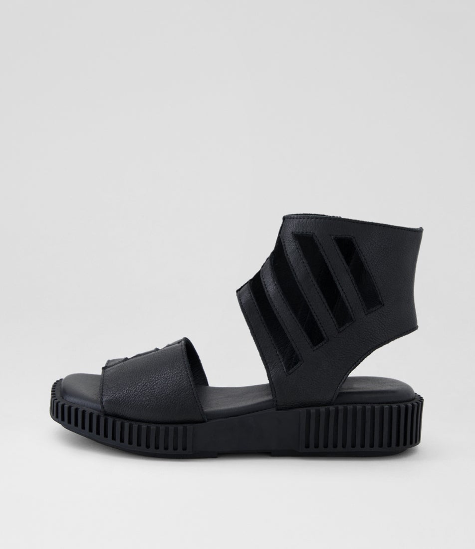 Icrane Black Tumble Leather Sandals