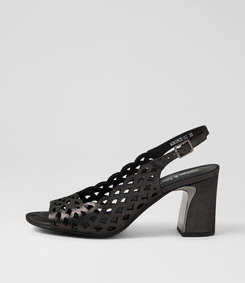 Kortnee Black Shimmer Leather Heels