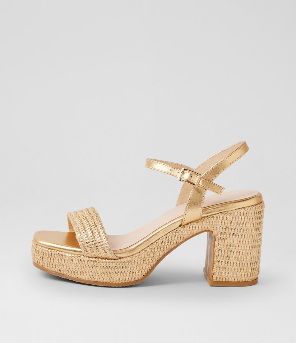 Kondry Gold Synthetic Raffia Leather Sandals Kondry Gold Synthetic Raffia Leather Sandals