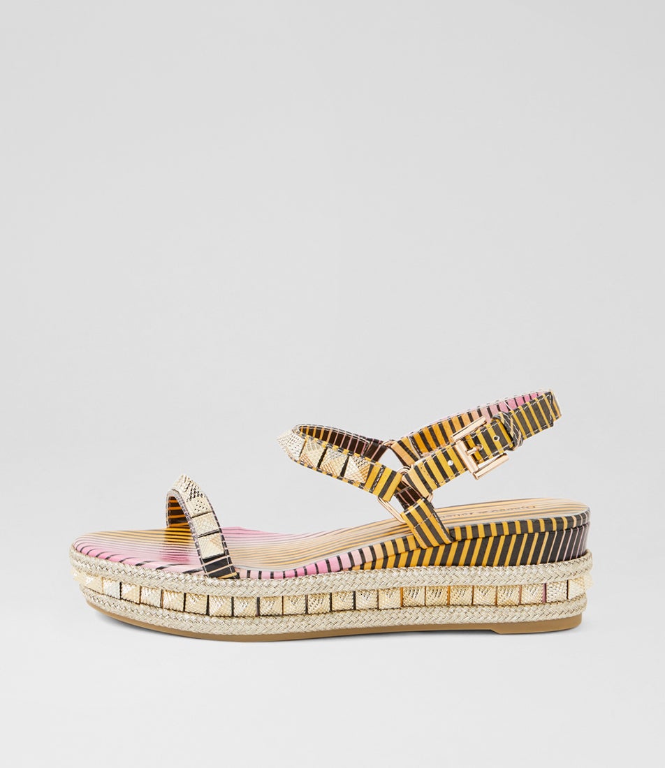 Millay Yellow Pink Stripe Leather Sandals