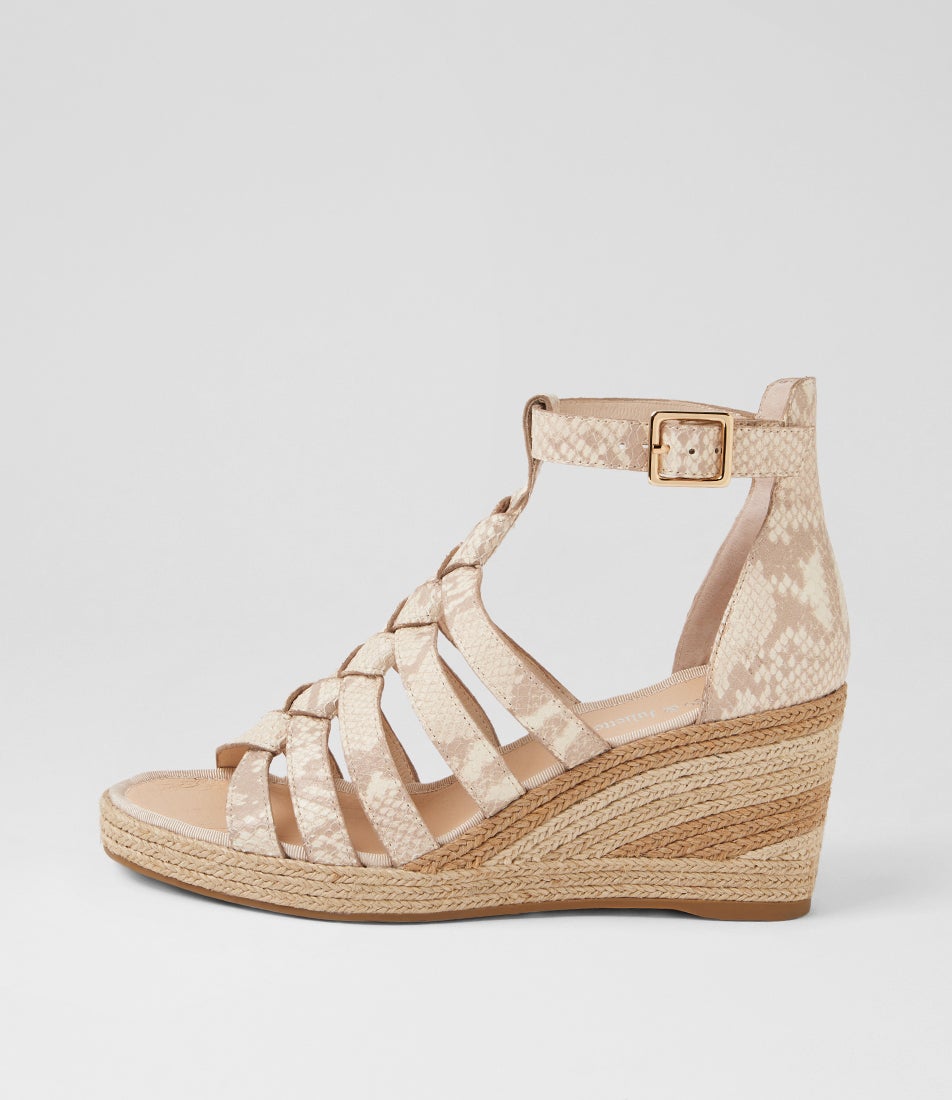 Pelony Ivory Taupe Natural Multi Snake Leather Wedges