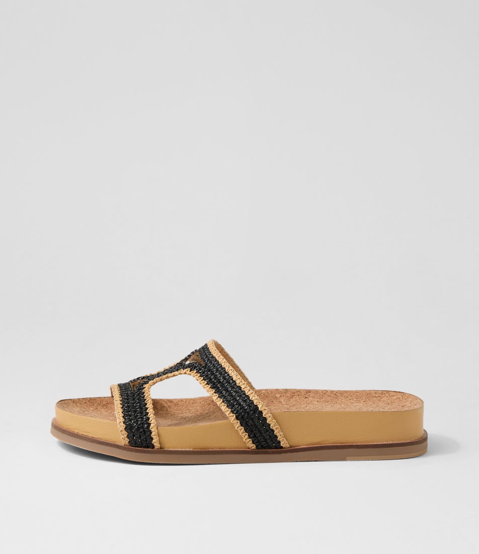 Quinci Natural Black Fabric Slides Quinci Natural Black Fabric Slides