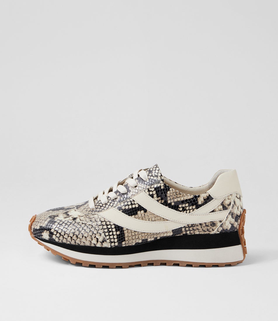 Sheryls Black Off White Snake Leather Sneakers Sheryls Black Off White Snake Leather Sneakers