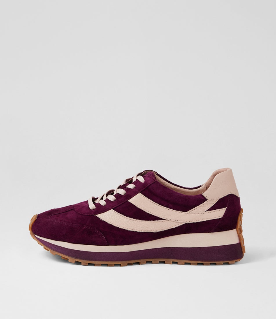 Sheryls Burgundy Nude Suede Leather Sneakers Sheryls Burgundy Nude Suede Leather Sneakers