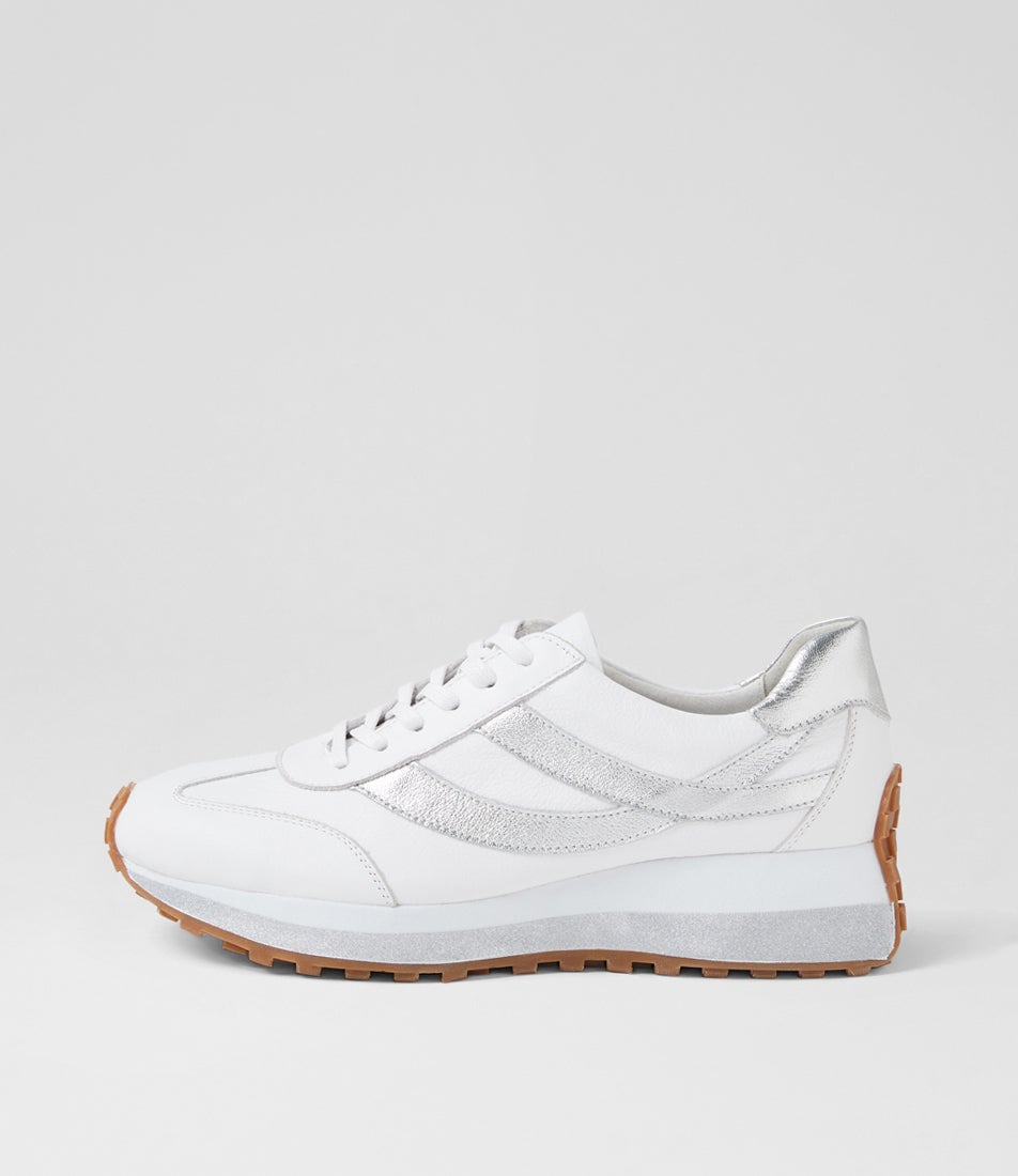 Sheryls White Silver Leather Sneakers