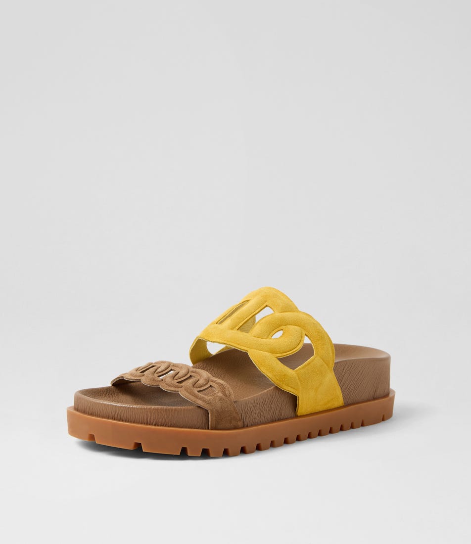 DJANGO & JULIETTE Ursula Light Choc Yellow Suede Slides