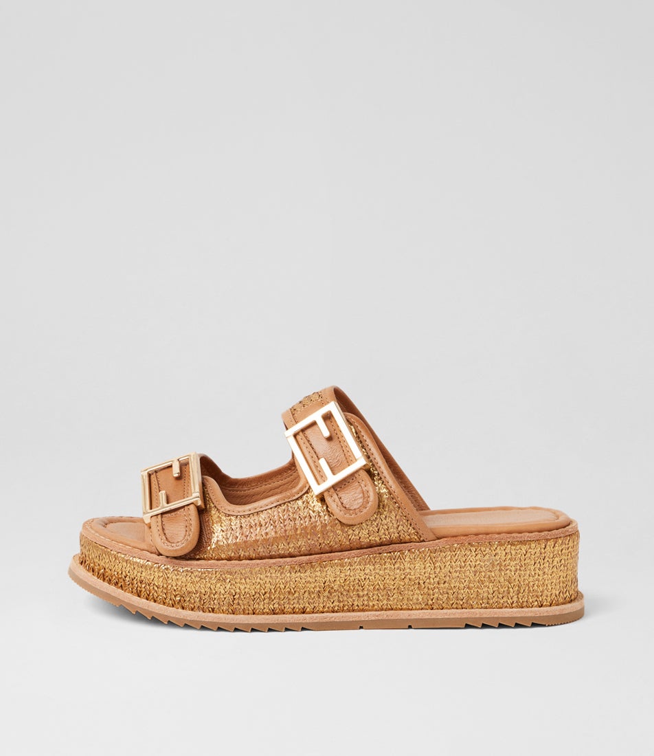 Vexta Tan Old Gold Leather Sandals