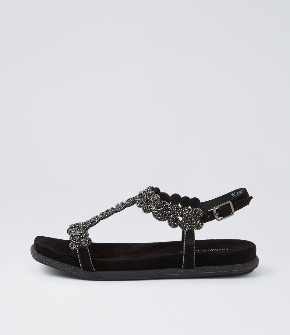 Yula Black Suede Jewels Sandals