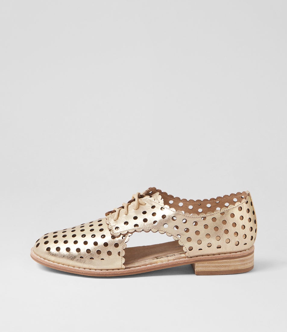 Adalina Old Gold Scratch Leather Lace Up Flats Adalina Old Gold Scratch Leather Lace Up Flats