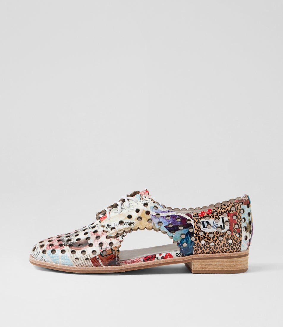 Adalina Collage Print Patent Leather Lace Up Flats Adalina Collage Print Patent Leather Lace Up Flats