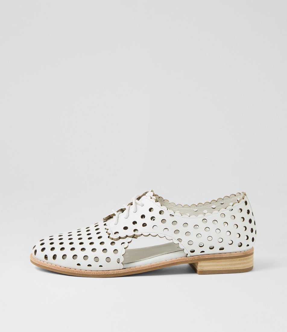 Adalina White Leather Lace Up Flats