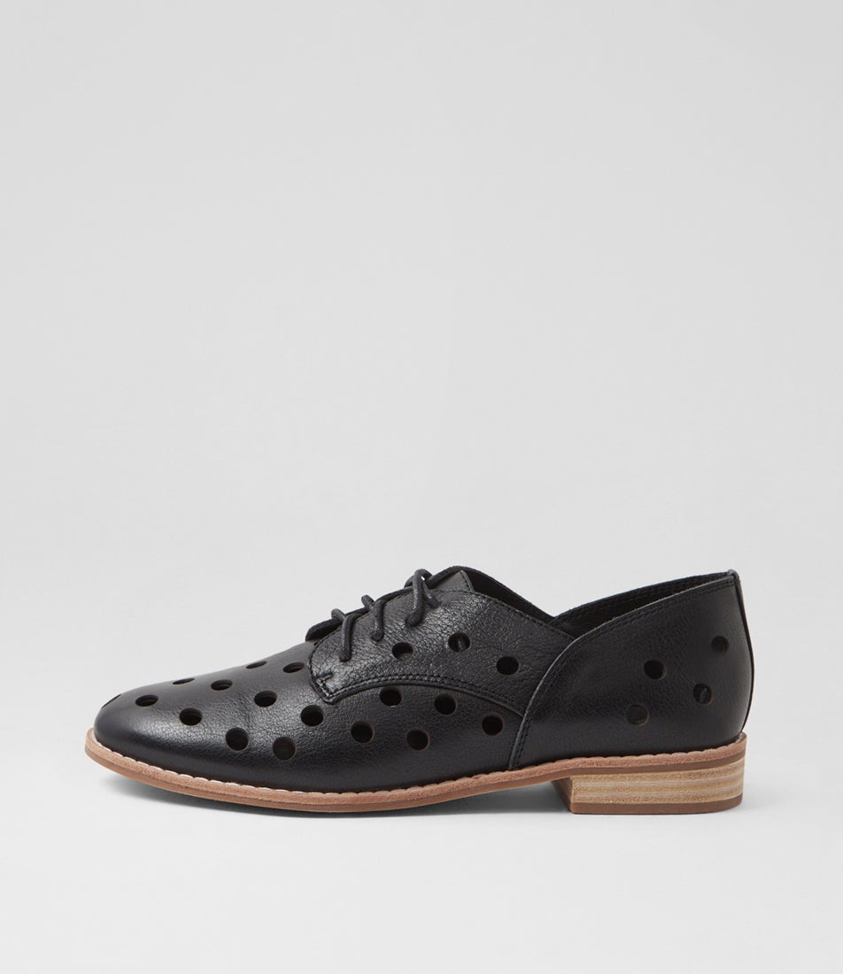 Aksel Black Leather Lace Up Flats Aksel Black Leather Lace Up Flats