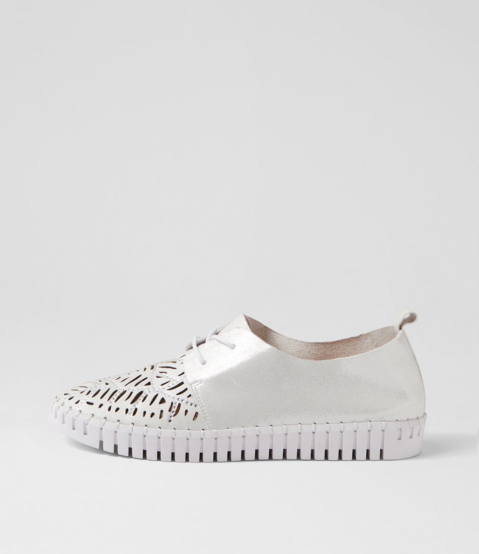 Heini White Shimmer Silver Leather Jewels Sneakers