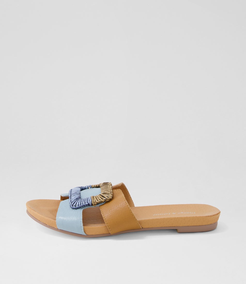 Juniper Denim Dark Tan Leather Slides