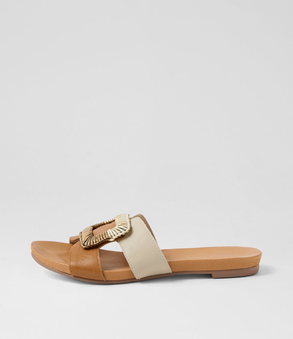 Juniper Dark Tan Almond Leather Slides