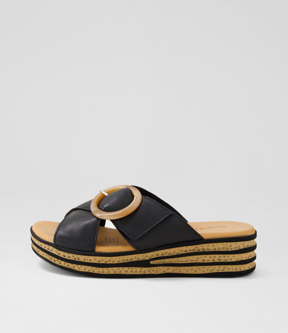 Coveta Black Leather Slides Coveta Black Leather Slides