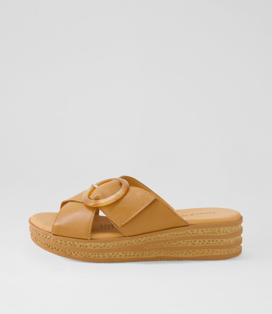 Coveta Dark Tan Leather Slides Coveta Dark Tan Leather Slides