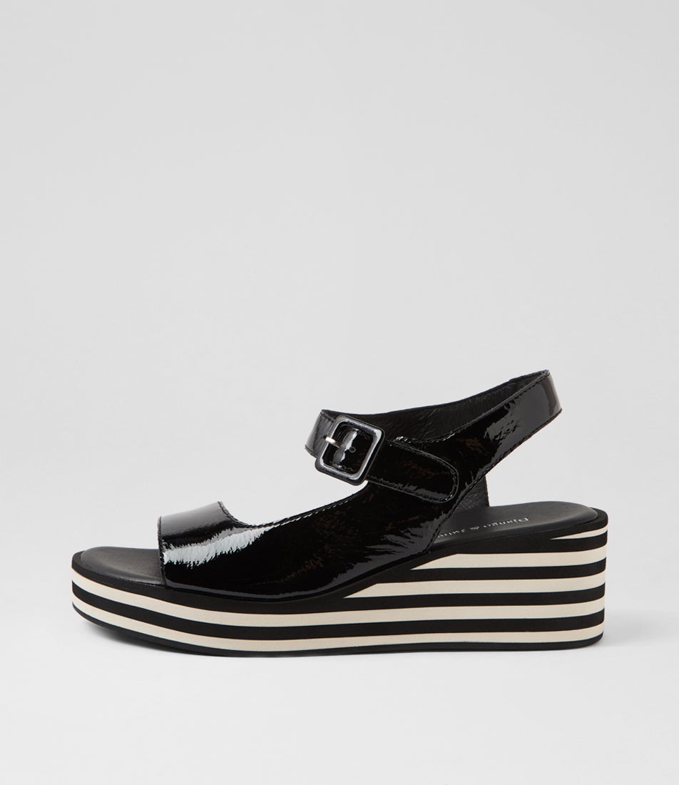 Figg Black Wrinkle Patent Leather Sandals