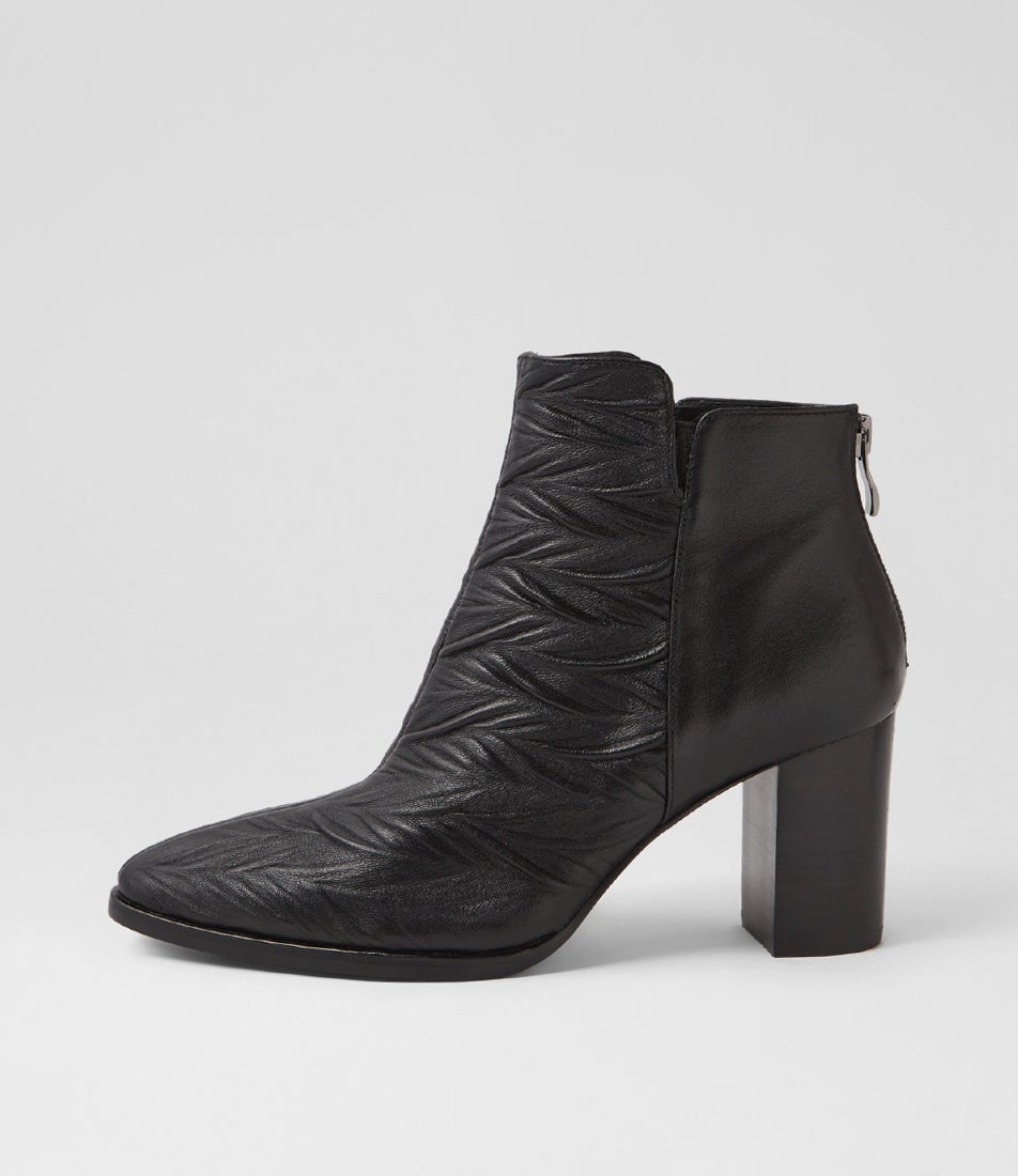 Amparo Black Leather Ankle Boots