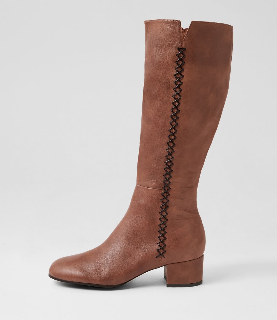 Bontia Cognac Choc Leather Knee High Boots