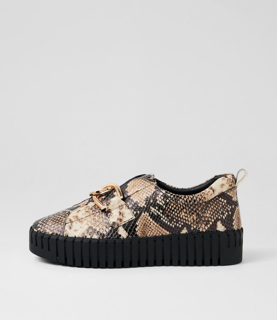 Breeza Black Caramel Leather Flat Shoes