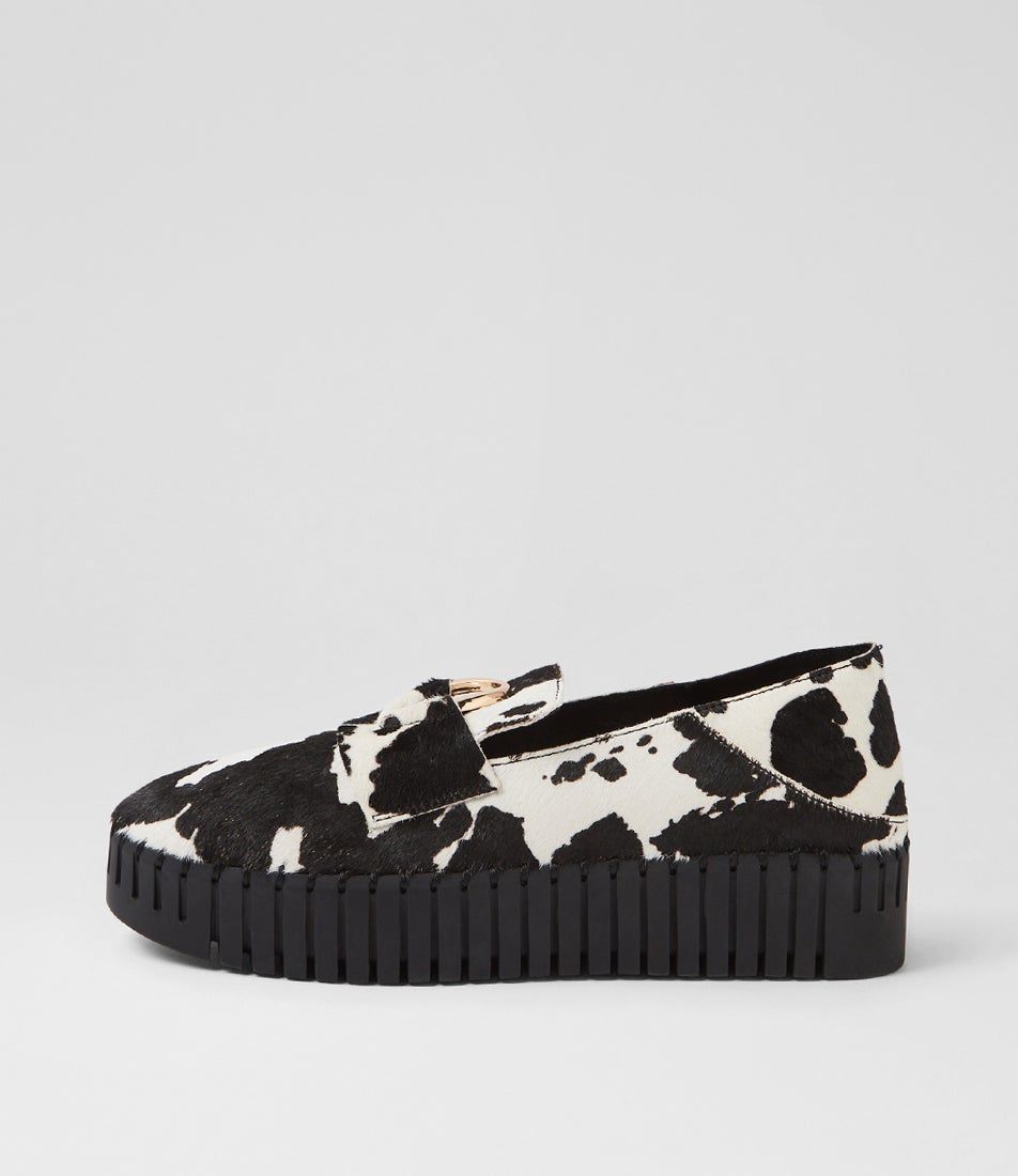 Burbanks Black White Cow Pony Flat Shoes