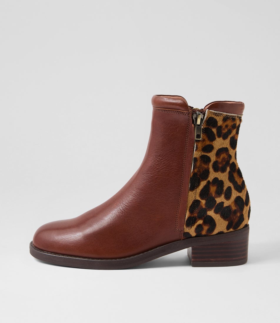 Crewe Cognac Big Leopard Leather Pony Ankle Boots Crewe Cognac Big Leopard Leather Pony Ankle Boots