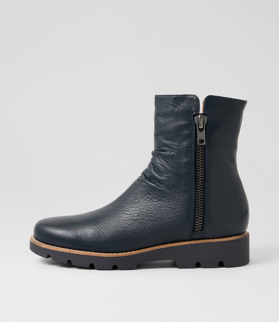 Dixeya Navy Leather Ankle Boots Dixeya Navy Leather Ankle Boots