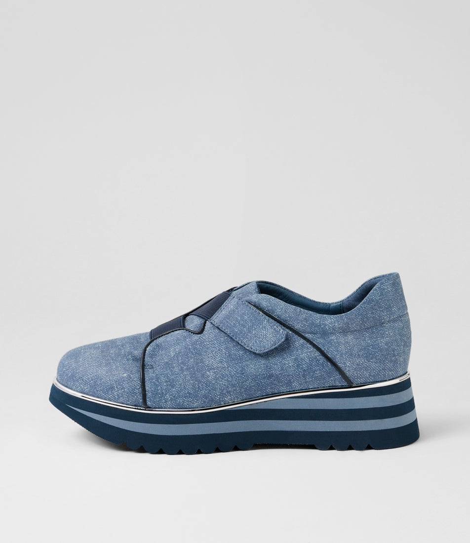 Ellore Blue Denim Navy Leather Flat Shoes