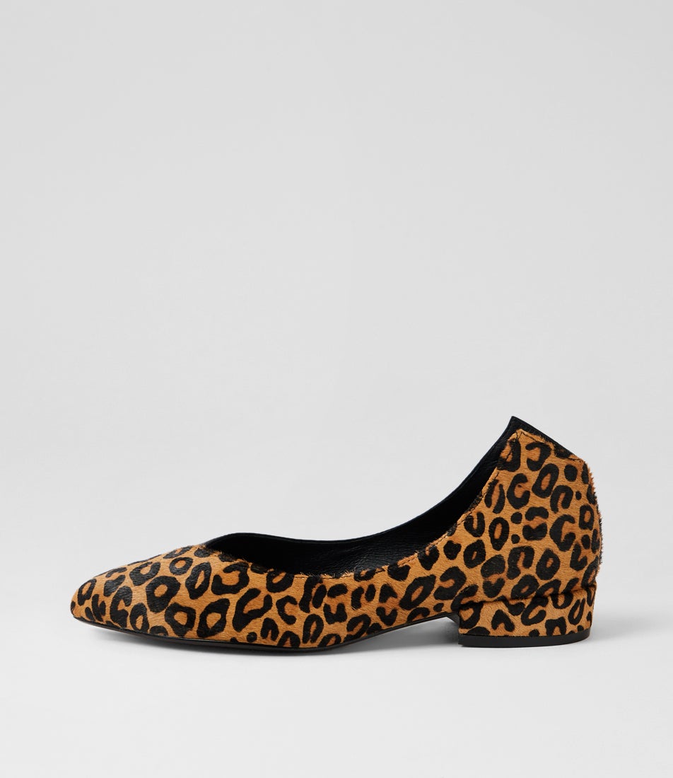 Ewa Light Tan Leopard Black Pony Leather Ballet Flats