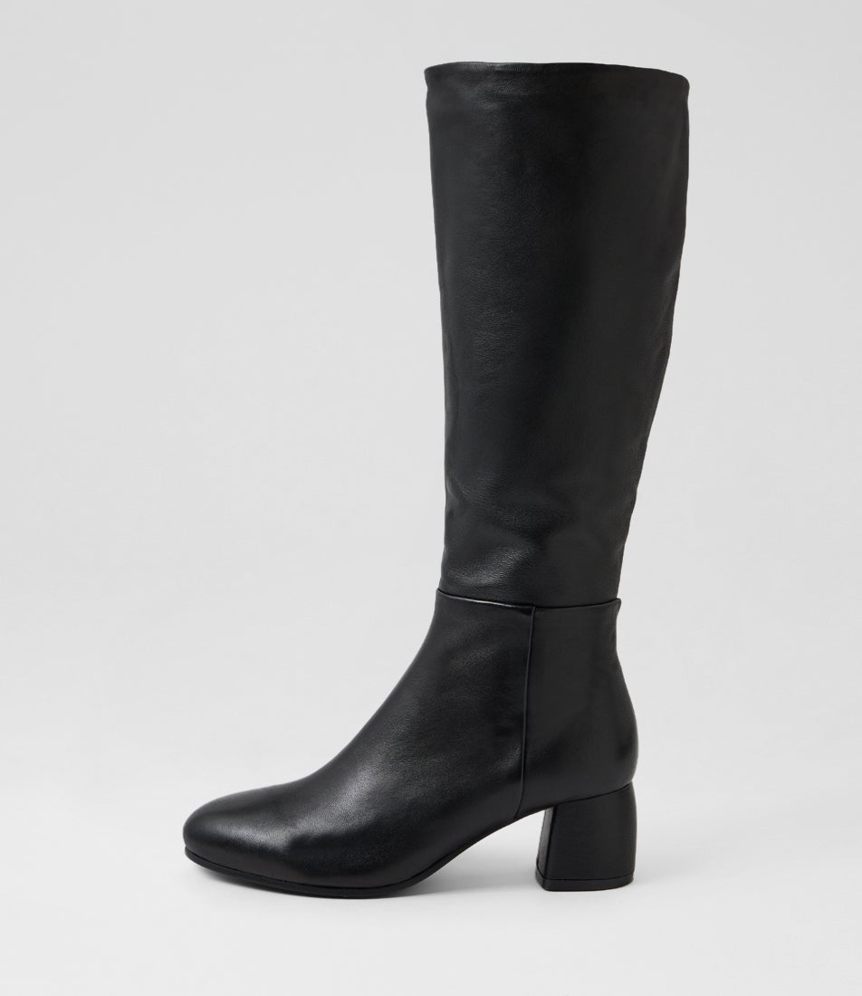 Felman Black Leather Knee High Boots