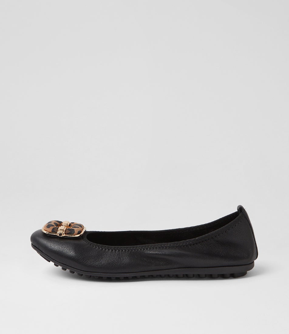 Berita Black Leopard Leather Ballet Flats
