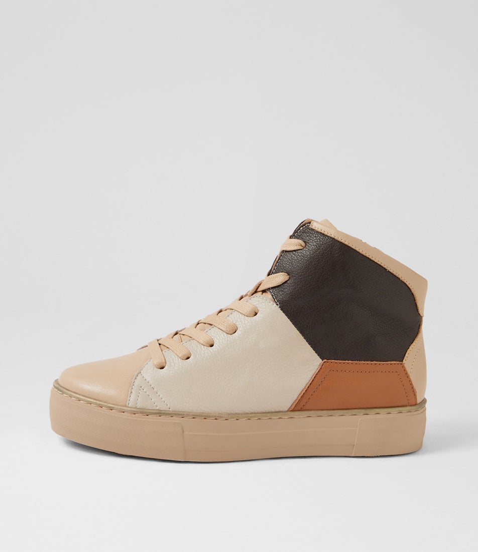 Ferays Neutral Multi Leather Lace Up Boots