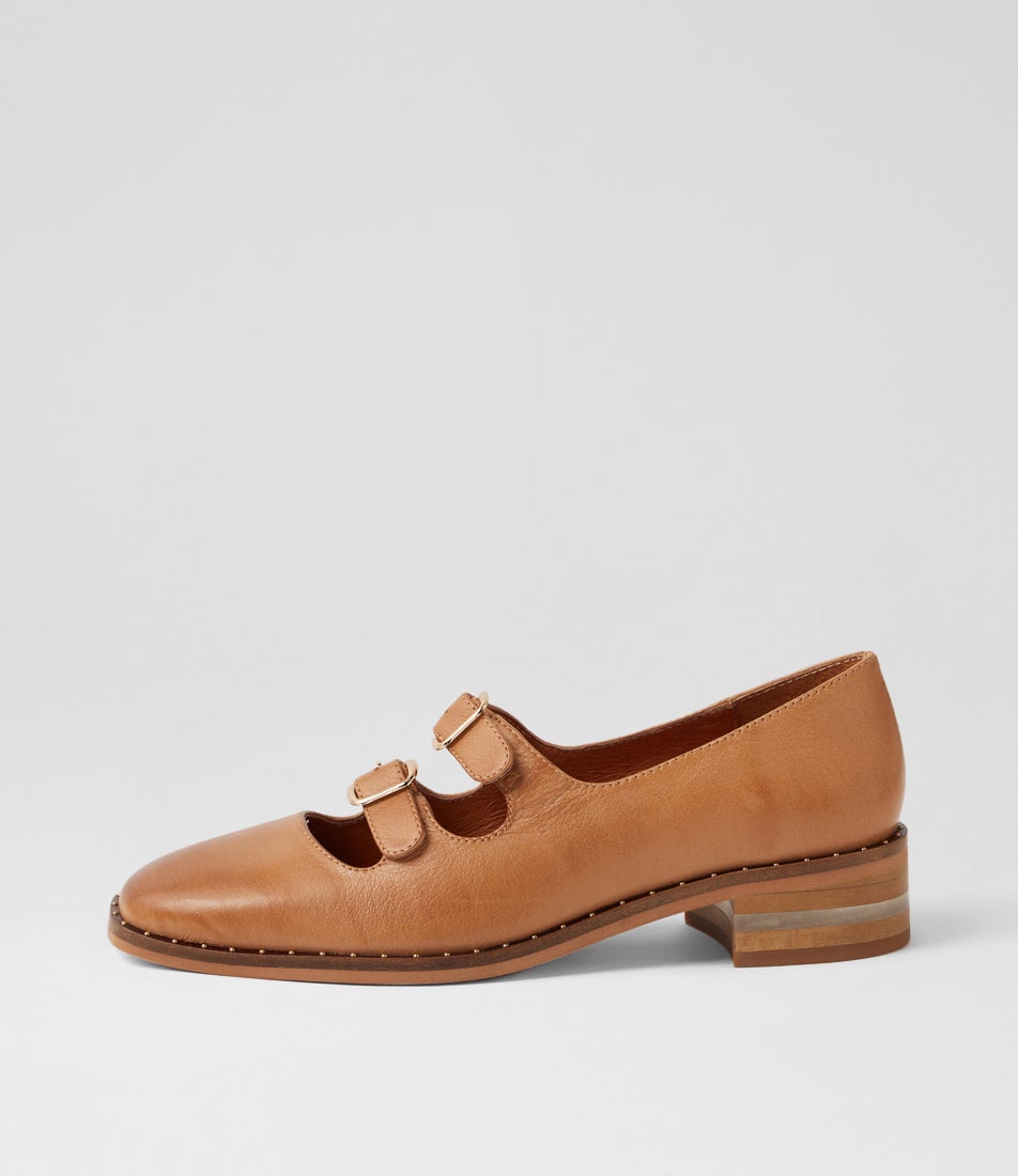 Fiannia Dark Tan Natural Leather Flat Shoes