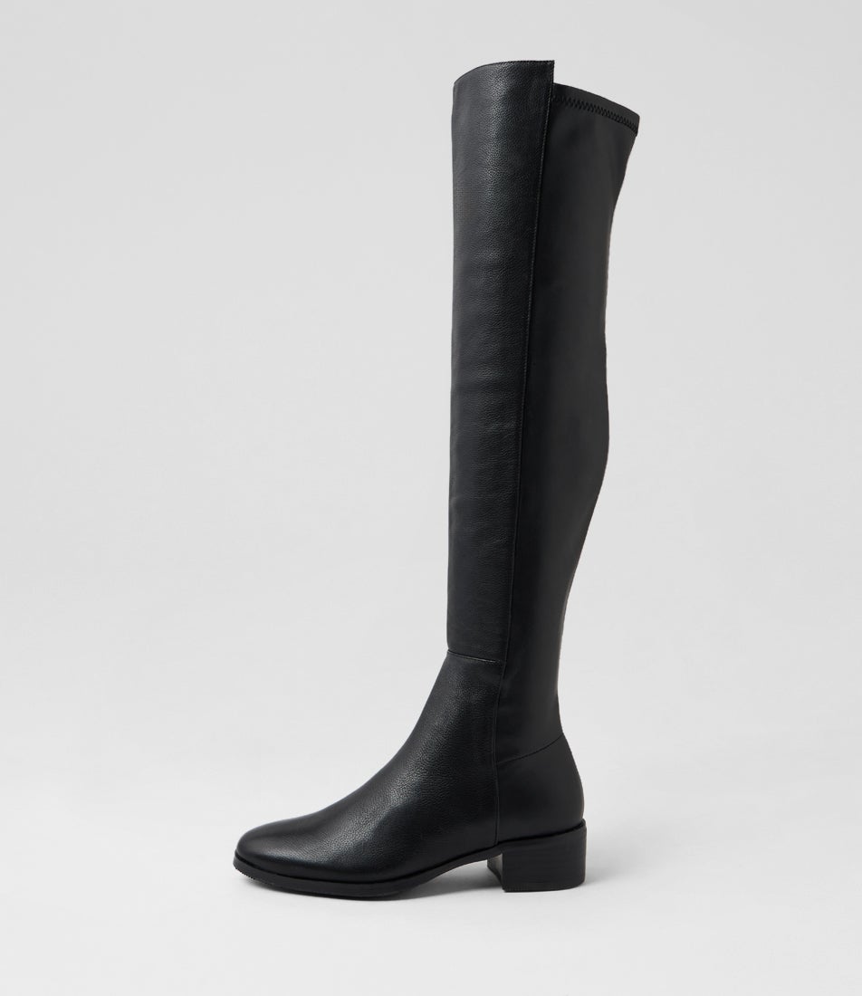 Thanes Black Leather Stretch Knee High Boots Thanes Black Leather Stretch Knee High Boots